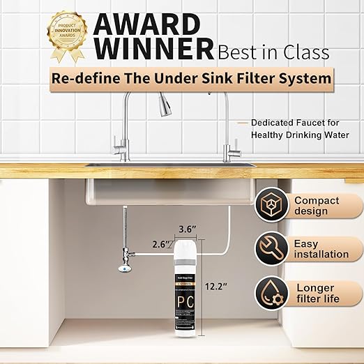 WINGSOL Under Sink Water Filter System with Brushed Nickel Faucet, NSF/ANSI 42&53 Anti-Clogged Pleated Filter Quick Change EZ Install, Reduce PFAS/Lead/Chlorine/Sediment, Long-Lasting Water Purifier