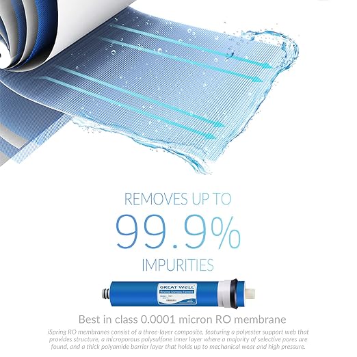 iSpring T32M Pressurized Water Storage Tank & Greatwell Reverse Osmosis Membrane 75 GPD 11.75” X 1.75”, Replacement Fits Standard Under Sink RO Drinking Water Filtration System, MC7