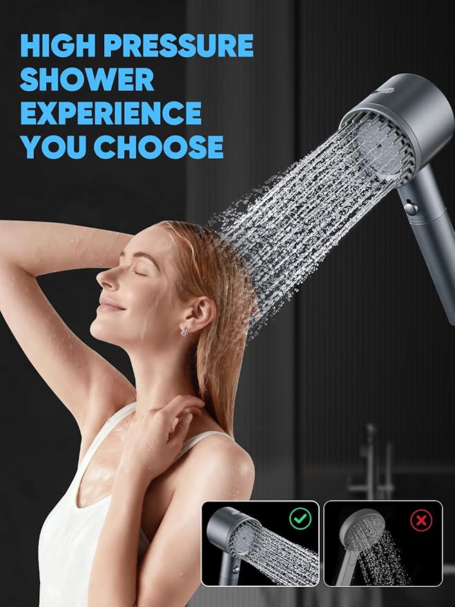 Cobbe Ion Drops Filtered Shower Head with Handheld, High Pressure 5 Spray Mode Showerhead with Filters, Built-in Power Wash for Hard Water - Remove Chlorine - Reduces Dry Itchy Skin, Gray
