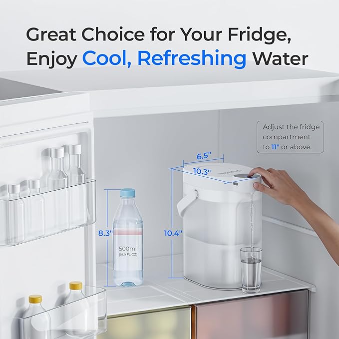 Waterdrop ED06W Electric Water Filter Pitcher with 2 Filters, 17-Cup, White | FreshTaste Rechargeable Dispenser, Instant Countertop Purifier, Reduce Chlorine, Lead, Copper, Purify, Soften Water