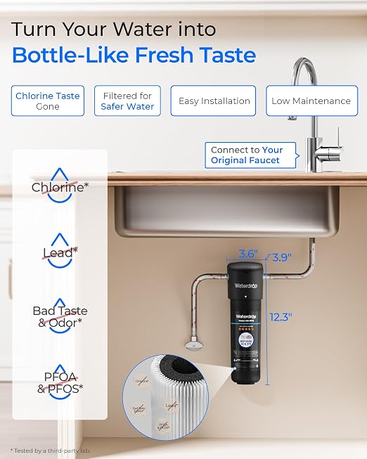 Waterdrop 10UA Under Sink Water Filter System, NSF/ANSI 42 Certified 1 Year | Reduces PFAS, PFOA/PFOS, Lead, Chlorine, Bad Taste & Odor, Under Counter Water Filter Connects Directly to Your Faucet