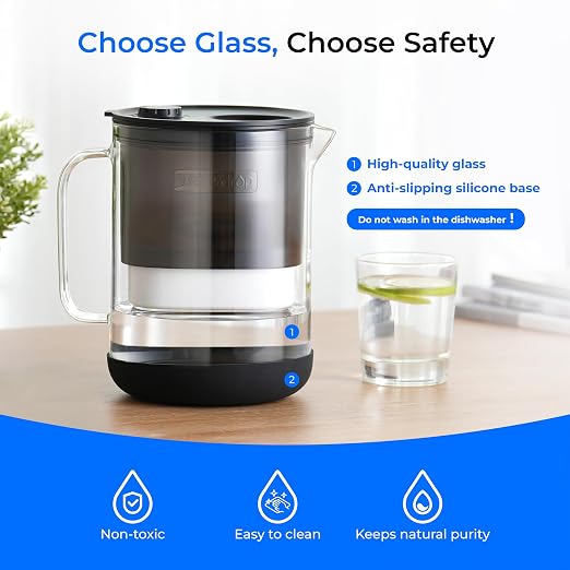 Waterdrop PT-72BL Glass Water Filter Pitcher, 7-Cup, Eco-Friendly, Black | NSF/ANSI 53, 42 & 372 Certified Filter, Reduces PFOA/PFOS, Chlorine, Cadmium, Copper & Mercury, BPA-Free, Easy to Clean