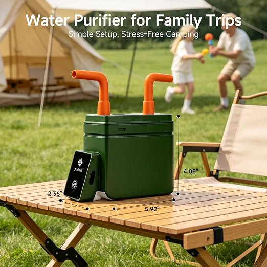 Motorized Portable Water Filter for Camping & Hiking, Electric Water Filtration System with 0.01μm UF Membrane, Compact Backpacking Water Purifier for Emergency Preparedness(Green)