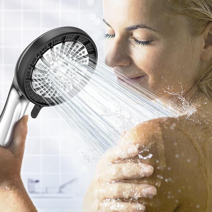 PWERAN Filtered Shower Head with Handheld, High Pressure (Grey)