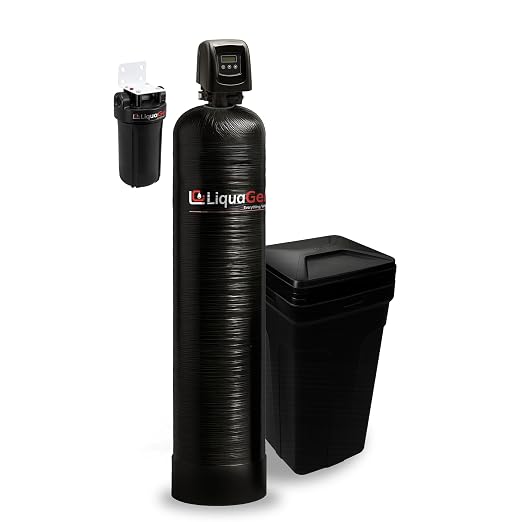 LiquaGen Whole House Salt-Based Water Softener System – Smart Digital Metered Valve with Pre-Loaded 10% Resin, Gravel Bed, Metal Bypass Valve + Sediment Pre-Filter (1-3 Bathrooms)
