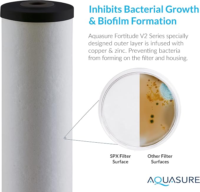 Aquasure Fortitude V2 Series AF-SPX-25HFL Sediment/Carbon/Siliphos Anti-Rust Media, Bacteria & Scale Inhibitor, Triple Purpose Whole House Replacement Filter Cartridge For AS-FL-25SPX, Large Size