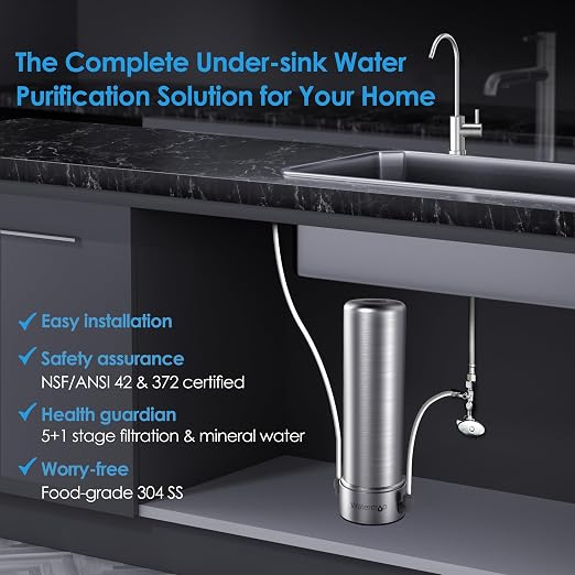 Waterdrop BS13 Under Sink Water Filtration System with Dedicated Faucet | Reduces PFAS, PFOA/PFOS, Chlorine, Bad Taste & Odor, NSF/ANSI 42 Certified, 6 Stage Stainless Steel, No Drilling Required