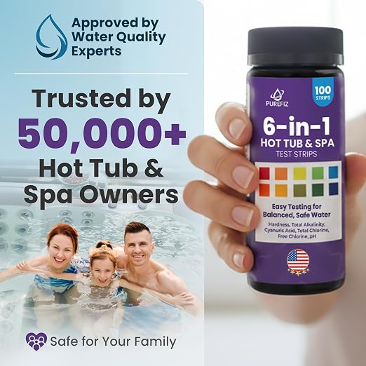 Hot Tub & Spa Test Strips 6-in-1 (100-Pack) - Accurately Monitors pH, Free/Total Chlorine, Alkalinity, Hardness, and Cyanuric Acid - Perfect for Chlorine-Based Spas and Jacuzzis (Not for Bromine)