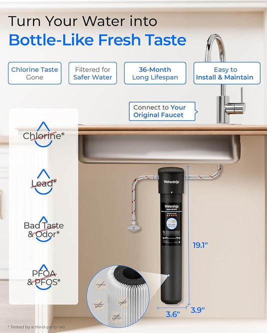 Waterdrop 17UA Under Sink Water Filter System, 3 Years | Under Sink Water Filtration System, Reduces PFAS, PFOA/PFOS, Lead, Chlorine, Under Sink Water Filter, NSF/ANSI 42 Certified