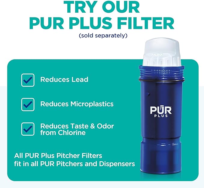 PUR 7-Cup Water Pitcher, 1 Genuine Filter, Cleaner, Great-Tasting Water, Dishwasher Safe, Powerful, Faster Filtration, LockFit Cap Design - Blush (Pack of 2)