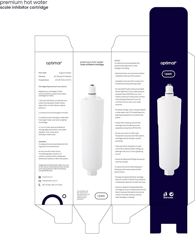 Optimal Scale Inhibitor AP341 | 1 Scale Inhibitor Replacement Filter | Whole Home Water Heater, Water Softener or point of use | Prevent Scale Accumulation and Protect Water Heaters, Pack of 1
