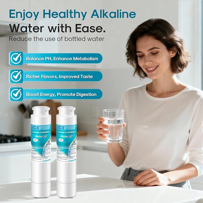 ICEPURE Alkaline RWF5800A-AL Refrigerator Water Filter Replacement for Frigidaire EPTWFU01, EWF02, Pure Source Ultra II, PureSource Ultra 2, GP006, BO022, MR022, SCWFTCTO, 4562222, Enhances PH, 3Pack