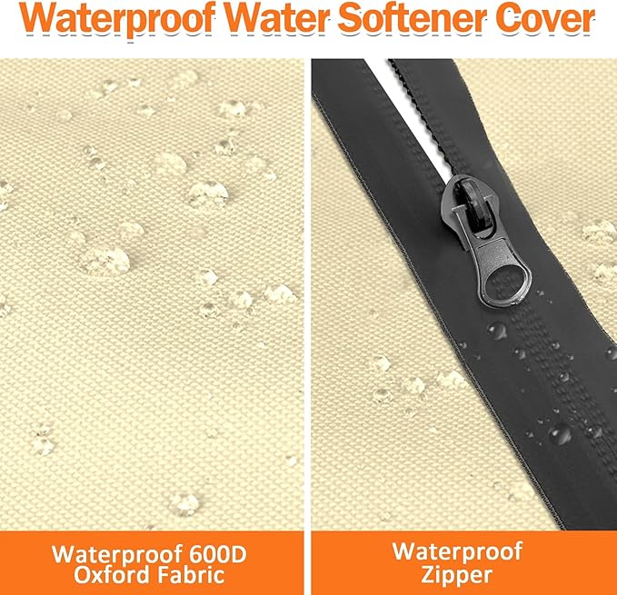 Water Softener Cover Outdoor, 3 Layers Insulation Protective Tank Jacket, Heavy Duty Water Softener Covers for Outside Units, 12''D x 52''H- Beige