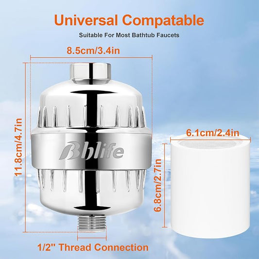 BBLIFE Shower Filter for Hard Water with NSF Certified KDF Filter Media | Multi-Stage Filtration, NSF Certified KDF, Carbon & Calcium Sulfite Reduces Chlorine, Odors & Impurities, Easy Installation