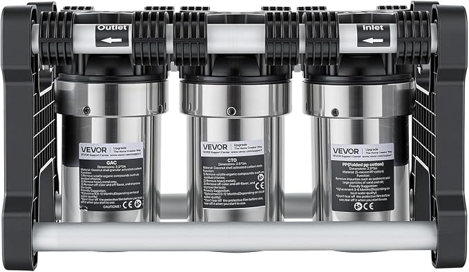 VEVOR RV Water Filter System, 5-Micron 3 Stage Premium RV Water Filtration System with Three Cartridges and 3/4" Fitting for RVs & Campers, Reduces Sediment, Chlorine, Heavy Metals, Odors and More