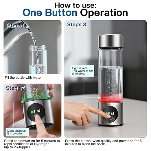 Hydrogen Water Bottle Generator, Portable Rechargeable aquahealth Hydrogen Water, Hydrogen Water Ionizer Machine, with SPE/PEM Technology, for Home Office Travel Fitness Drinking