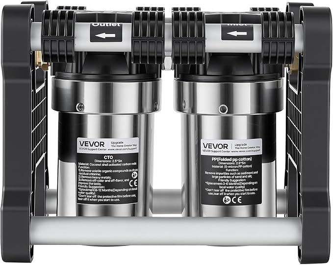 VEVOR RV Water Filter System, 5-Micron Dual Stage Premium RV Water Filtration System with Two Cartridges and 3/4" Fitting for RVs & Campers, Reduces Sediment, Chlorine, Heavy Metals, Odors and More