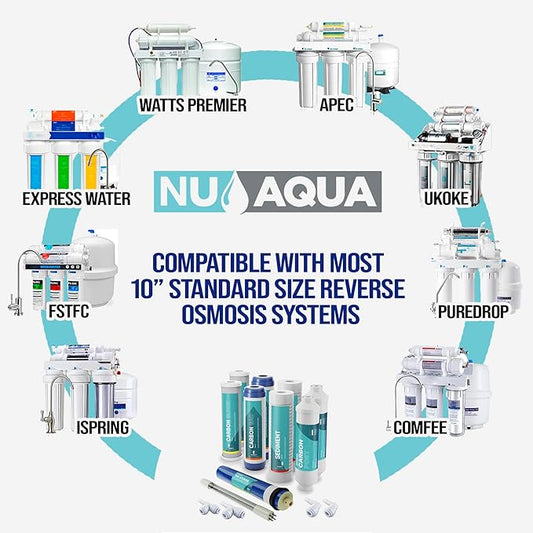 NU Aqua Reverse Osmosis Water Filter System Replacement Set - 6 Stage 1 Year UV Under Sink Kit - Membrane, Sediment, Carbon Filters, Parts & Fittings - Universal Undersink RO Filtration Cartridge Pack