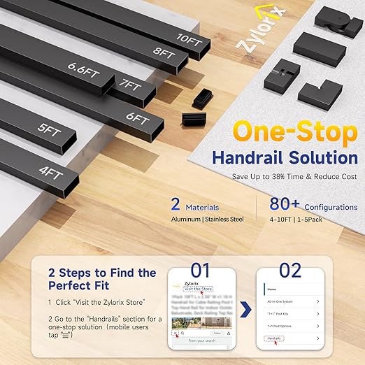 4Pack 36" T304 L-drilled Cable Railing Corner Post(Post 35"x2"x2"), Modular Wire Railing Post with Cable Grommets, Fixed Top Mount Stainless Steel Black Finish Deck Staircase Post