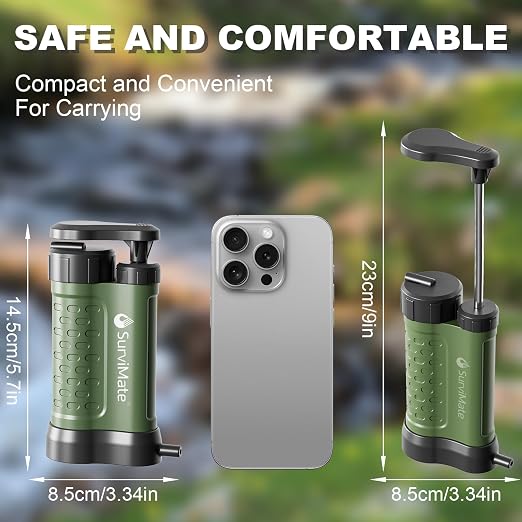 SurviMate Water Purifier Survival Pump,0.01 Micron 5-Stage Water Purifier System,Hand Pump Water Filter Portable Outdoor Emergency,Camping, Hiking, Backpacking