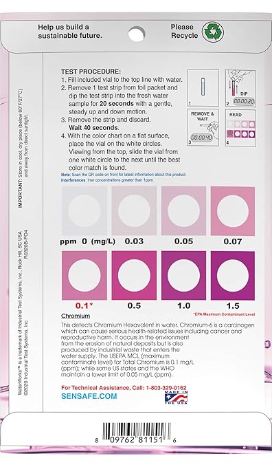 WaterWorks Low Range Chromium Test Strip| 30 Individually Wrapped Test Strips in Pocket Pack | Test Hexavalent Chromium | Lowest Detection