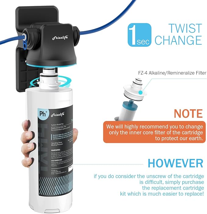 Frizzlife TAM4 Filter Kit, 3rd Stage & Alkaline Filter for PD800-TAM4/PD1000-TAM4 RO System, 1 Count