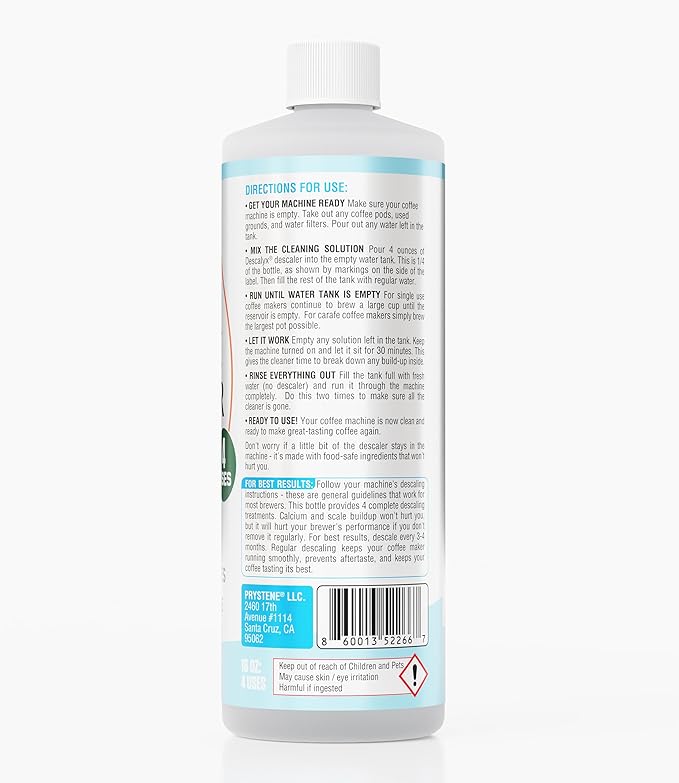 Coffee Maker Descaler - Universal Cleaning Solution for Keurig, Nespresso, Breville, Cuisinart - Removes Limescale & Mineral Buildup - 4 Uses, 16oz - Natural Formula Made in USA