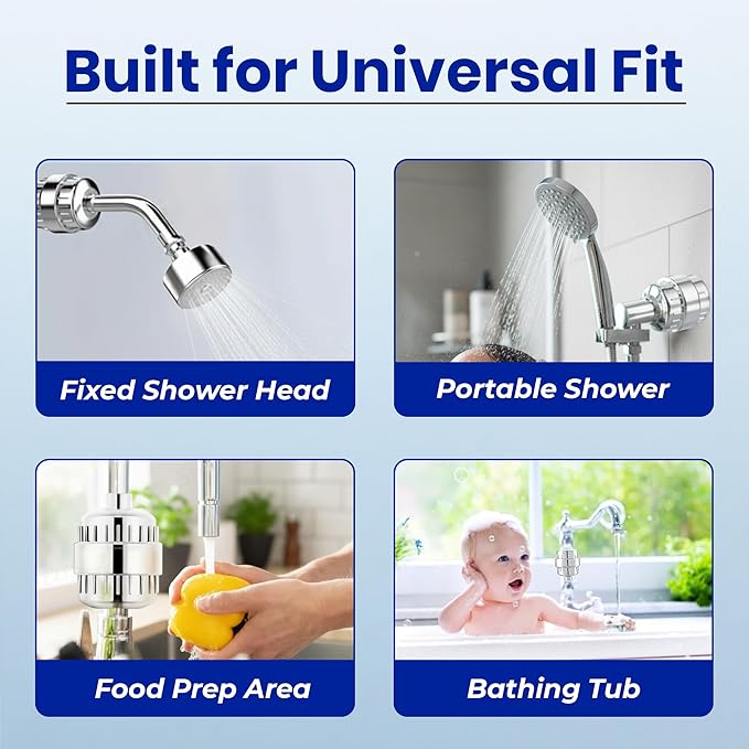 15-Stage Hard Water Softener for Tap, Shower with Metal Adapter Set, Universal Shower Head, Faucet Water Filter, Removes Chlorine Heavy Metals Sediment, Bathroom Water Softener Filter Chrome