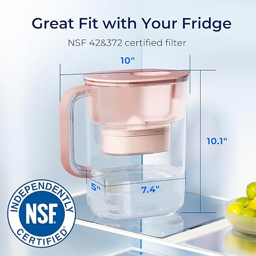 Waterdrop PT-07R Water Filter Pitcher, 10-Cup, NSF Certified, Pink | 200-Gallon Long-Life Filter, Improves Coffee & Tea Taste, Reduces PFOA/PFOS and Chlorine, 5X Longer Filter Life