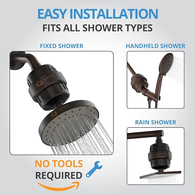 weAQUA Heavy Duty NO BS Shower Filter with Extra Replacement Cartridge – 99% Removal for Hard Water, Chlorine, Fluoride, Heavy Metals, Micro-Life, Organics and More