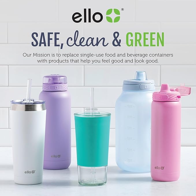 Ello Pop & Fill 32oz Stainless Steel Water Bottle with Quick Fill Technology, Double Walled and Vacuum Insulated Metal, Leak Proof Locking Lid, Sip and Chug, Reusable, BPA Free, Rosy Skyline
