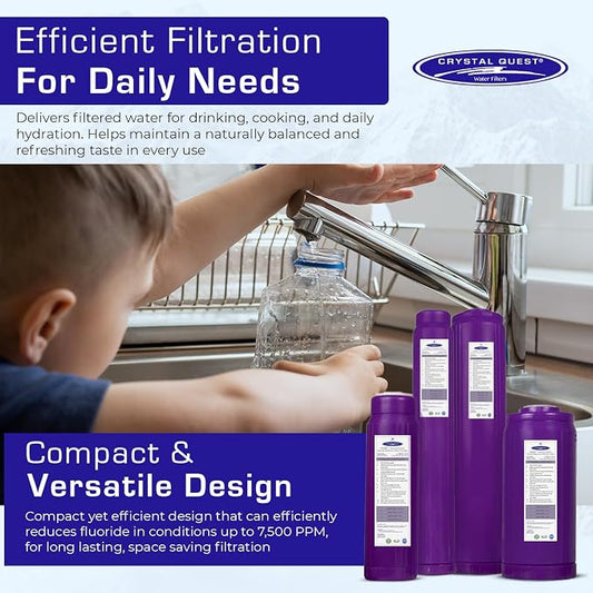 Crystal Quest SMART + Calcium GAC Fluoride Reduction Water Filter Cartridge - 1 Micron - Coconut Shell GAC - Eagle Redox Alloy - Reduces Fluoride & Contaminants - 2-7/8โ x 20โ