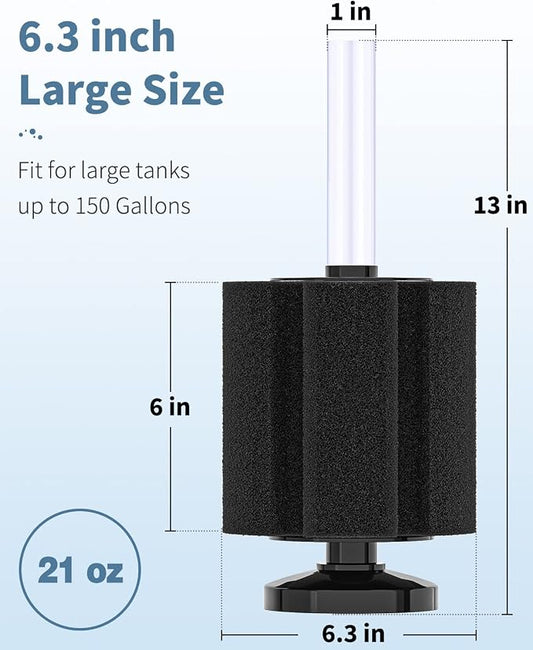 Pawfly Aquarium Large Bio Sponge Filter Quiet Betta Fry Shrimp and Fish Foam Filter with Nano Air Stone for Large Fish Tanks up to 150 Gallons