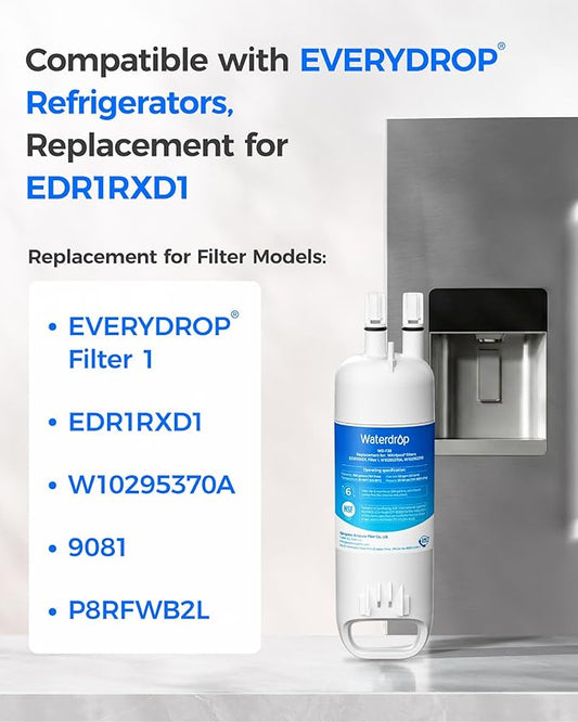 Waterdrop EDR1RXD1 Replacement for Everydrop® Filter 1,W10295370A, EDR1RXD1B, P8RFWB2L, P4RFWB, Kenmore® 46-9081, 46-9930, WD-F38 Refrigerator Water Filter, 2 Pack