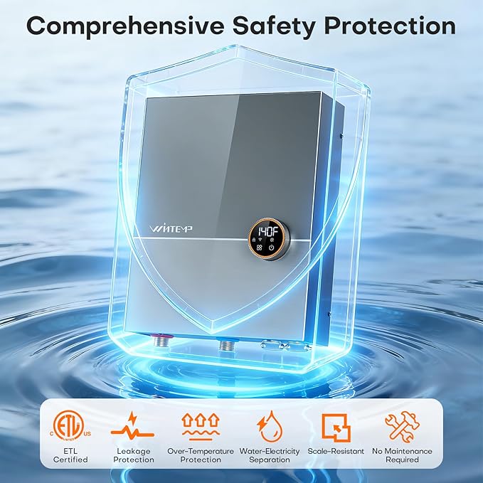 27kW Tankless Water Heater Electric 240V, On Demand Hot Water, Automatically Maintains Water Temperature, Up to 6.5 GPM, WiFi Control, ETL Eertified, Eco, WM27V Plus