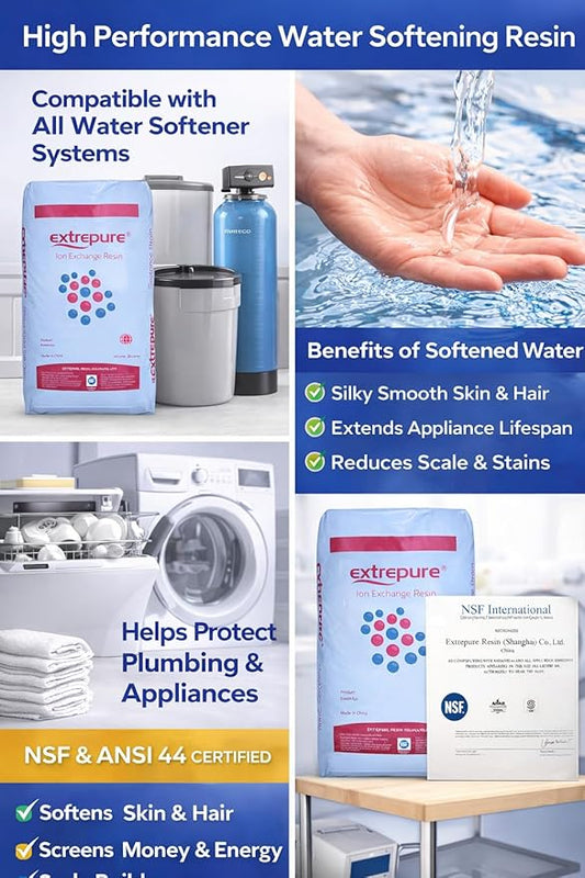 Premium Water Softener Resin 1 Cu Ft Replacement Media - 25L - 32,000 Grain Ion Exchange High-Capacity Cation Resin Beads - 7% Cross-Link Structure NSF Certified for Home Use
