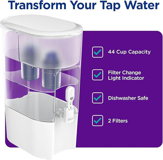 PUR Water Filter Dispenser XL 44-Cup with 2 Genuine PUR Filters, Largest Available, 44-Cup Capacity, 2-in-1 Powerful, Faster Filtration, Dishwasher Safe, (PDI4000Z)