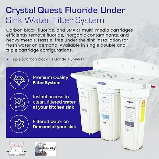 Crystal Quest Fluoride Under Sink Water Filter System | High Capacity | Reduces Fluoride, Chlorine, Chloramine, PFAS, and More
