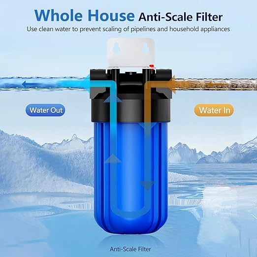 Anti Scale Whole House Water Filter System, Pipeline Prevent Scale Whole House Water 10" x 4.5" Filter, with 80,000 Gallons Capacit, 1" Inlet/Outlet, Reduces Scale Water Filters