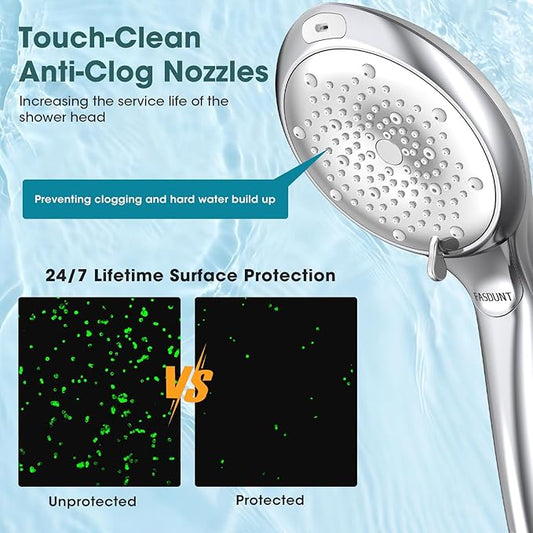 FASDUNT Shower Head with Handheld, High Pressure 8-Mode Filtered Shower Head with 80" Extra Long Stainless Steel Hose & Adjustable Bracket, Built-in Filter for Hard Water -Remove Chlorine, Chrome