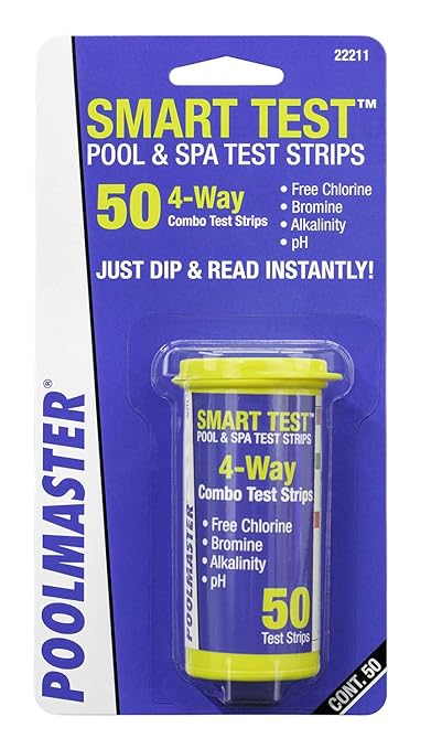 Poolmaster 4-Way Swimming Pool & Spa Test Strips, 50 Count Total, Easy-to-Read Results, Fast, Accurate Chlorine, Bromine, Alkalinity & pH Testing for Pools, Spas & Hot Tubs, Made in the USA