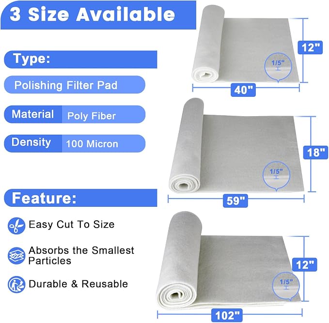 hygger 100 Micron Aquarium Filter Pad Extra Fine Filter Floss for Fish Tank Poly Filter Media Wool Water Polishing Felt 12"x 100"