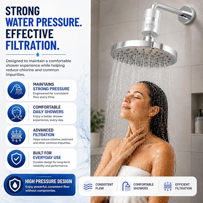 Lab Tested Titanium Shower Water Filter for Hard Water - No Plastic Core High Pressure Filtered Shower Head – Metal Home Water Filter for Healthier Skin & Hair (Chrome + Extra Cartridge Set)