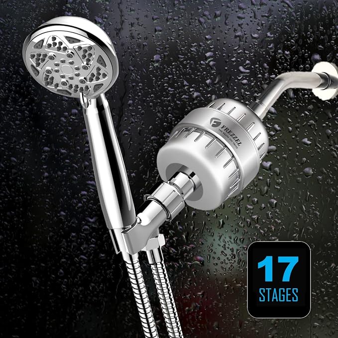Pack of 2 FREZZEL Shower Filter Replacement Cartridges | Universal 17 Stage Shower Head Filter Refill for Showerhead Filter of Similar Design Hard Water Filter for Shower with Vitamin C Blocks Toxins