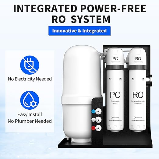 WINGSOL Integrated Reverse Osmosis Water Filter, NSF/ANSI 42&53&58, 10-Stage Under Sink RO Filtration System for pH+ Alkaline Remineralization Water, Easy Installation, No Electricity Needed