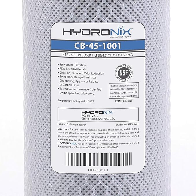 Hydronix CB-45-1001 Whole House Commercial Hydroponics RO NSF Activated Carbon Block Water Filter, 4.5" x 10", 1 Micron (3 Pack)