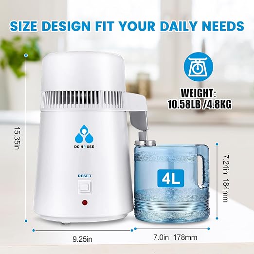 DC HOUSE 1 Gallon Water Distiller Machine, 750W Distilling Pure Water for Home Countertop Table Desktop, 4L Distilled Water Making Machine to Make Clean Water for Home