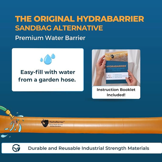 The Original HydraBarrier Standard Flood Barrier – 6 ft Long x 4 in High – Light, Reusable Sandbag Alternative – Flood Control & Diversion Tube for Home, Garage, Door & Property Protection