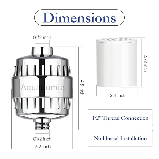 AquaLumia 22-Stage KDF-55 Advanced Shower Filter Set, 3 Replacement Cartridges - Infused with Vitamin C & E for Skin & Hair - High Output Hard Water Softener - Removes Chlorine, Heavy Metals