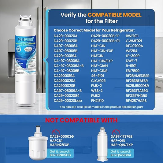 ICEPURE DA29-00020B Replacement for Samsung Water Filter HAF-CIN/EXP HAF-CIN DA29-00020B-1 RF28HMEDBSR RF263BEAESR RS25J500DSR RF263TEAESG RWF0700A HDX FMS-2 DA97-08006A-1 RF4287HARS RF28HFEDBSR 3PACK